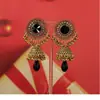 Pendientes de Borla con Cascabel de Piedras Preciosas Transfronterizos Indios para Mujer, Estilo de Lujo Accesible, Pendientes Largos Exagerados de Oro con Pedrería Retro de Palacio