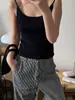 Colgador Sencillo y Elegante de ColoresBlusa sin Mangas Fina de Tencel Suave y Amigable con la Piel con Bloques de Color para Mujer Verano 11292