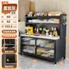 Gabinete de almacenamiento para cocina, aparador de acero con panel de roca, mesa multifuncional para alimentar bebés, gabinete de almacenamiento para microondas, armario de almacenamiento