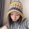 [Borla colorida hecha a mano] estilo étnico de nicho retro hecho a mano bolsa de lana colorida gorra de cabeza suéter sombrero para el frío cálido