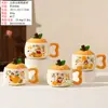 Copo de Água de Cerâmica com Design de Coração Delicado, Alto Valor Estético, Presente para Estudantes, Uso Doméstico, Caneca Prática com Tampa