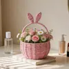 Cuerda de Papel de Pascua Tejida Oreja de Conejo Cesta de Flores de Mano Cesta para Arreglos Florales Cesta de Flores para Floristería Cesta de Regalo