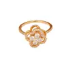 Anillo Abierto Giratorio de Circonita con Trébol de Cuatro Hojas Micro-Pavimentado Moda Lujo Accesible Nicho Moda Exquisita Anillo Ajustable para Mujeres
