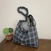 Bolso de Lona Plegado Estilo Perezoso Coreano, Bolso Tote de Cuadros Nuevo de Moda de Gran Capacidad, Bolso de Hombro Versátil para el Trayecto Diario