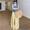 Pantalones Casuales de Verano para Mujer a Cuadros de Color Contrastante Pierna Ancha 2025 Nuevos de Cintura Alta Rectos Holgados Estilo Perezoso para Caminar
