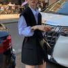 Traje de Camadas Outono/Inverno Jaqueta Pequena Colete Camisa Duas Peças Elegante Streetwear Tendência Emagrecedor Alto Pequeno Vestido
