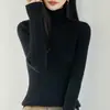 Suéter de algodón puro, nueva camiseta básica de cuello alto para otoño e invierno para mujer, corte ajustado, favorecedor, elegante, de manga larga, grueso