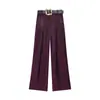 Suéter holgado de cuello redondo para mujer, tela brillante de otoño, top de manga corta estilo globo + Pantalones de pierna ancha con cinturón