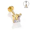Brincos de Stud de Liga de Titânio F136 Exquisitamente Esculpidos Longos Studs de Osso da Orelha Banhados com Zircônia Studs de Lábio G23 Joias para Piercing Corporal de Titânio