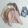 Cardigan de Tricô de Cor Sólida com Botão Único, Gola V Solta para Mulheres, Estilo Curto Tendência, Lã de Cordeiro Espessada