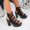 Nuevas Sandalias Romanas de Tacón Grueso Estilo Europeo y Americano 2026 para Mujer, Punta Descubierta con Cremallera Lateral, Tacones Altos Talla Grande, Suministro Transfronterizo, Negro