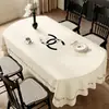 Toalha de mesa oval para sala de jantar estilo francês, à prova d'água, à prova de óleo, lavável, resistente ao calor, nova sensação de luxo leve de alta qualidade, toalha de mesa redonda dobrável