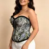 Top corsé de jacquard estilo pintura al óleo talla grande con diseño de ballenas, efecto reductor y moldeador de cintura, top de tubo para mujer, 4XL