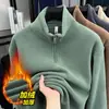 Sudadera de Forro Polar Grueso de Doble Cara para Hombre 2025 Nuevo Estilo Otoño e Invierno Cálida con Media Cremallera y Cuello Alto Ropa Interior Forrada de Polar Ropa para Hombre