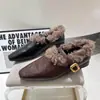 Sapatos Femininos Mary Jane Estilo Coreano Bico Quadrado Cabelo Cacheado Mais Veludo 2026 Inverno Novo Tira com Fivela Única Mocassins Peludos de Salto Baixo Quente