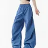 Calça de trabalho azul montanha estilo francês retrô, coleção de outono masculina, com design plissado, tecido de secagem rápida, adequada para caminhada, lazer e esportes.