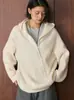 Suéter con capucha de diseño simple estilo coreano para invierno, cremallera diagonal, silueta holgada y cómoda para mujer