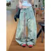 Jeans Vintage de Talle Grande Estilo Retro Americano High Street Hip-Hop Teñido Desgastado Pantalones de Pierna Ancha Sueltos de Longitud Completa de Moda