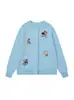 Suéter Cardigan Bordado de Cachorro Divertido Desenho Animado Coreano para Mulheres Outono e Inverno Novo Estilo Preguiçoso Solto Jaqueta Tricotada Chique