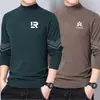 Blusas de outono e inverno com gola alta discreta, fleece dupla face, camada interna de negócios slim fit, camisa base quente, camiseta masculina de manga longa