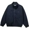 Jaqueta Casual Masculina Estilo Japonês Nova Coleção Primavera Gola Alta Bordado Pequena Etiqueta Cor Sólida Solta Casaco Estilo Primavera e Outono