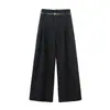 Pantalones de Mujer de Otoño de Cintura Alta de Pierna Ancha con Efecto de Caída, Pantalones de Traje Forrados de Polar, Pantalones Largos, Suministro en Vivo, Dropshipping, Transfronterizo