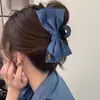 Horquilla de tela vaquera para mujer, con lazo de moda, para la espalda, con forma de tiburón grande