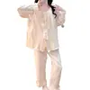 Comercio Exterior Wholesale Pijamas para Mujer Primavera y Otoño con Almohadillas en el Pecho Estilo Coreano Estilo Princesa Suelto Algodón Nube Manga Larga Conjunto para Casa