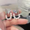 Pendientes de Mariposa Diamante Azul Perla de Imitación para Mujer Verano Dulce Diseño de Nicho Pendientes Nueva Tendencia al por Mayor