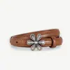 Cinturón Vintage con Hebilla Floral para Mujer, Piel Genuina, Moderno y Versátil, Accesorio de Cinturón Decorativo con Hebilla de Pin para Jeans, Estilo Nuevo
