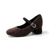 Sapatos Mary Jane de Lã com Salto Bloco Quadrado para Aumentar Altura 8CM para Mulheres, Novos Sapatos de Tira Única com Salto Baixo Estilo Vintage 2026