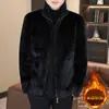 Abrigo casual de invierno de alta gama para hombre 2024 con forro polar engrosado, abrigo de piel de una pieza para hombre, cuello alto de doble cara, clip térmico