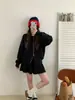 Toma real: Conjunto de ropa estilo coreano, suéter con capucha, cárdigan casual de punto, conjunto de dos piezas de falda corta casual para otoño e invierno para mujer