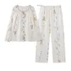 Pijama de Maternidade e Amamentação Xiyue 2026 Primavera/Outono com Sutiã Embutido, Algodão Puro, Conjunto Fresco e Doce de Duas Peças para Mães que Amamentam