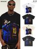 2025 Cross-border New Messi Futebol vintage Camiseta de manga curta American Street Retro Heavy Cotton Camiseta da moda