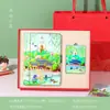 Caja de Regalo Cuatro Estaciones de la Ciudad Prohibida con Imanes para Nevera de Arena Líquida, Cuaderno de Páginas de Colores, Bloc de Notas Temático de Gato, Regalo Creativo