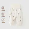 Pantalones para bebé con protección para la barriga, pantalones con entrepierna abierta para niños y niñas, pantalones de otoño de algodón puro Clase A, pantalones largos de cintura alta, estilo primavera y otoño para niños