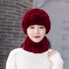 Sombrero femenino de otoño e invierno cálido que combina con todo, gorro de piel de conejo Rex, gorro de piel para madres de mediana edad y mayores, orejeras, bufanda, traje