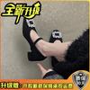 Início da primavera de 2025, novos sapatos de salto alto grosso, pretos, com cabeça quadrada e strass, sapatos femininos Mary Jane Mao com forro de lã