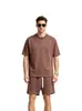 Conjunto de Verano Nuevo de Color Sólido con Media Cremallera y Remaches, Manga Corta y Shorts para Hombre, Marca de Moda, Conjunto Casual Holgado de Dos Piezas
