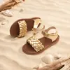 Sandalias Tejidas de Punta Abierta para Niñas Suela Suave Antideslizante Velcro Estilo Retro Sencillo Zapatos de Princesa para Niñas
