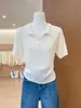 Suéter de Punto con Cuello Chal de Manga Corta Color Verde Limón Verano 2026 para Mujer Delgado Versátil Top Adelgazante