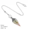 Colgante de péndulo de cristal natural, color plata vintage, piedra triturada multicolor, cono hexagonal, meditación yoga, cristal de meditación de frecuencia ajustable