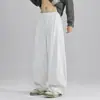 Calças Cropped de Lyocell Masculinas Primavera Outono Largas Casuais 2026 Novas Calças Brancas Americanas Plissadas Wide-Leg