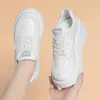 Parte superior de piel, versátiles, suela gruesa, con cordones, zapatos tipo 'mom', colección otoño/invierno, zapatos casuales para mujer, tenis blancos, tacón de cuña, zapatos de piel para mujer