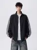 Chaqueta de Hombre con Cuello Alto a Rayas Retro Americana Otoño Deconstruida Parche de Canalé Cleanfit Chaqueta de Trabajo Tendencia Ins
