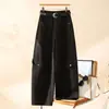 Pantalones de trabajo rectos color caqui claro para mujer, nuevo estilo de verano 2026, de cintura alta, adelgazantes, versión estrecha, jeans de pierna ancha color café