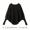 Cardigan de malha largo feminino de outono e inverno, estilo coreano, ombro único, manga morcego, cor sólida, manga longa, mistura de caxemira