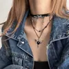 Chica Hot Estilo Oscuro Y2K Corazón de Cuero Diseño de Nicho Collar de Cuero Apilado Doble Capa Collar Gargantilla Geométrico