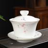 Cuenco de porcelana blanca de tres tapas, taza de té individual, taza de té de cerámica con tapa, juego de té Kung Fu, tazón de té grande